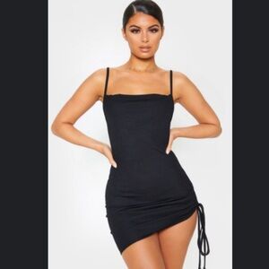 Pretty little thing Black Cowl Neck Ruched Side Bodycon Dress size 6